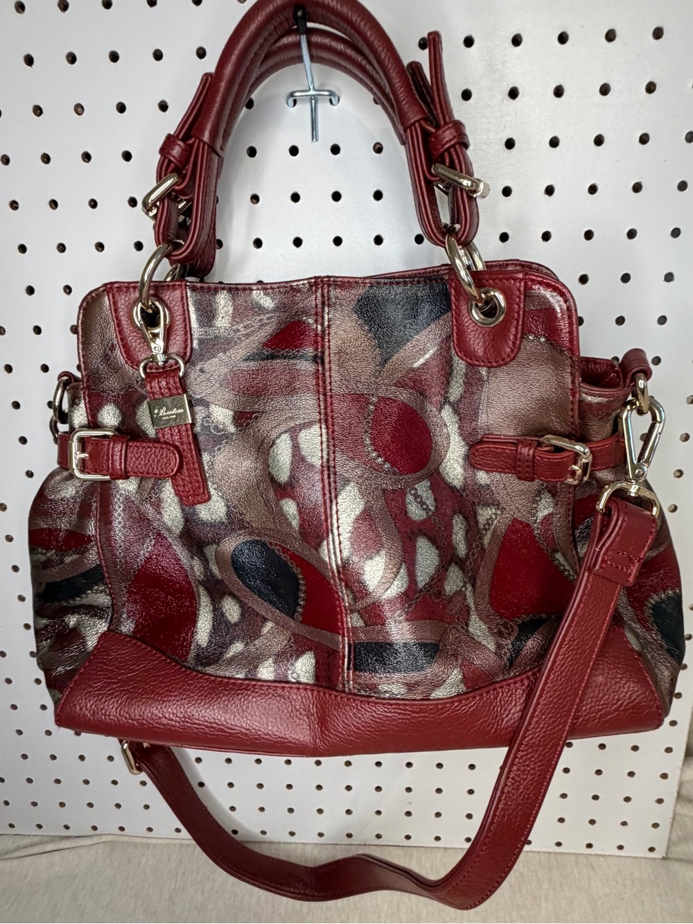Buxton Burgundy Multicolor Abstract Satchel Shoulder Bag Convertible